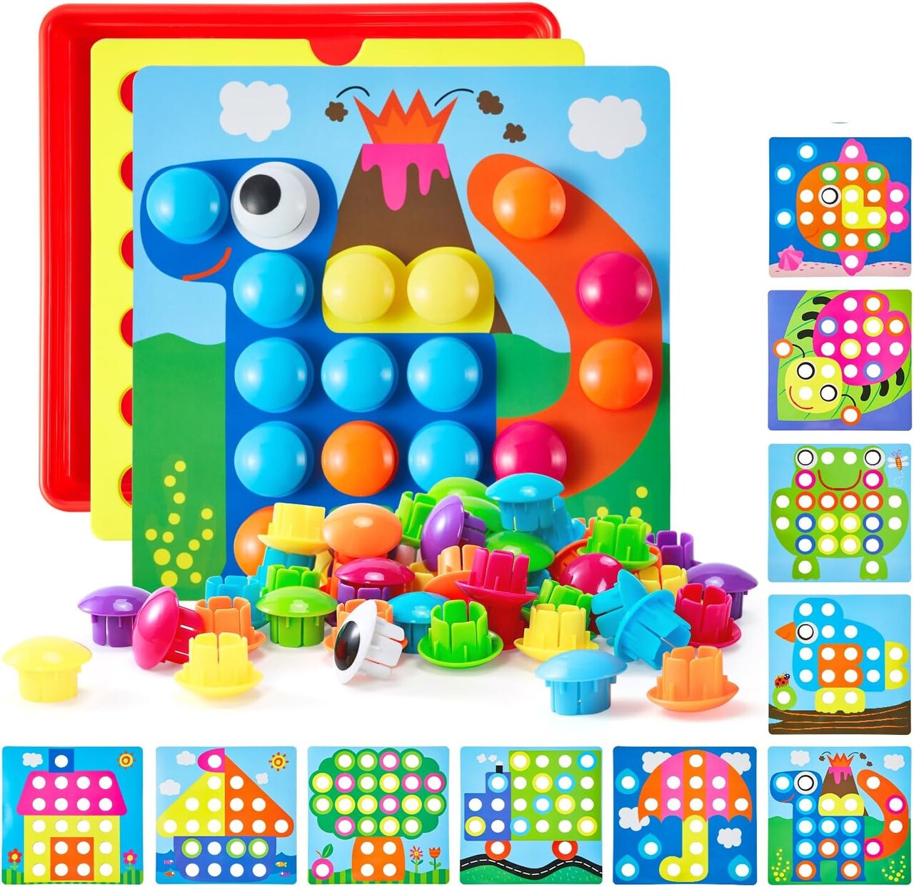 68PCS Button Art Toys for Toddlers Color Matching Mosaic Pegboard